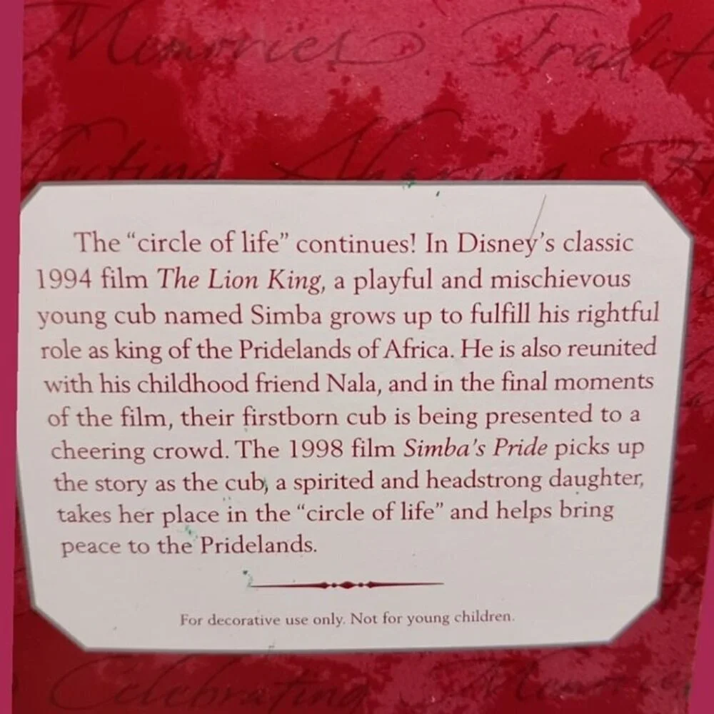 Hallmark  simba & Nala walt disney simba's pride christmas ornament